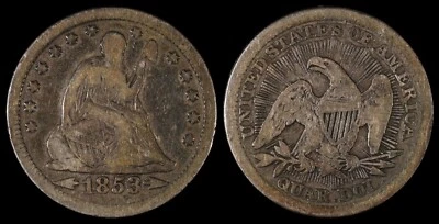 1853 Seated Liberty Quarter Type 3 Arrows and Rays Silver US Type Coin Toned - Image 1 of 3