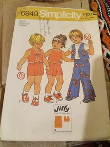 Vtg SIMPLICITY Pattern 6949 Toddlers TOP VEST PANTS SHORTS Sz 2 CUT - Picture 1 of 3