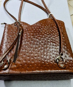 Klassische Schultertasche, elegante Damen-Multi-Wear-Tasche, braun, Straußenstil - Bild 1 von 4