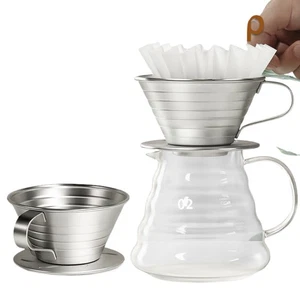 Drip Type Stainless Steel Flat Bottomed Household Hand Brewed Coffee Filter Set - Picture 1 of 15