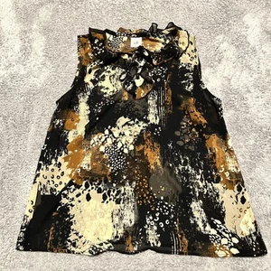 Cabi Tank Top Shirt Womens Medium Incandescent Black Ruffle Tie Neck Sheer 4185 - Picture 1 of 7