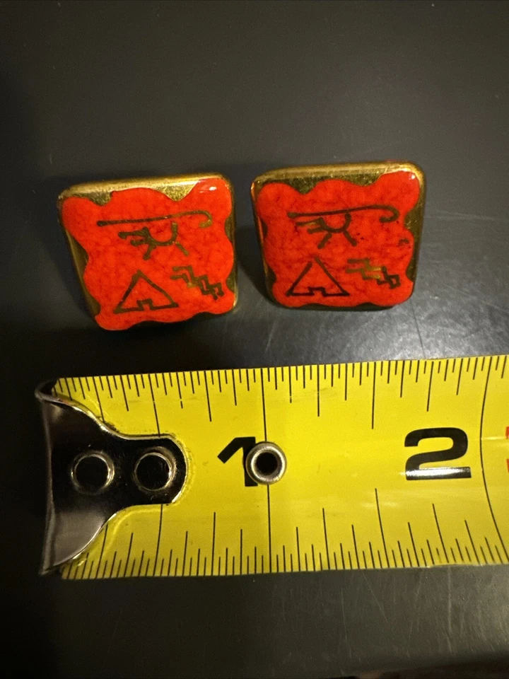 Pendientes de clip esmaltados vintage con forma de diamante dorado y rojo Foto 1 de 4