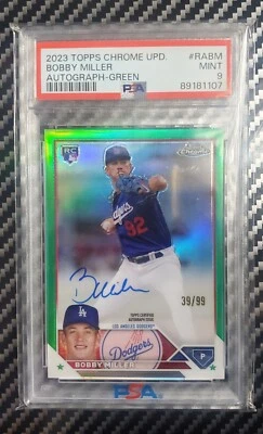 2023 Topps Chrome Update #RA-BM BOBBY MILLER RC Green Refractor /99 Auto - PSA 9 - Image 1 of 2
