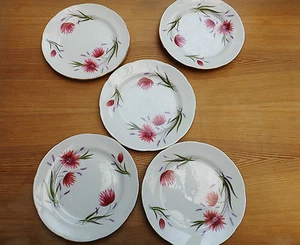 Selten - Mayfair Staffordshire Bone China - lila & rot geblümt Beilagenteller x 5 - Bild 1 von 3