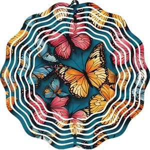 Butterfly Wind Spinner Metal 10 in Round 3D Whirligig Outdoor Yard Art Decor - Picture 1 of 3