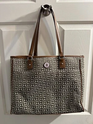 Tommy Hilfiger коричневый бежевый большая сумка с короткими ручками сумочка на плечо - Изображение 1 из 4