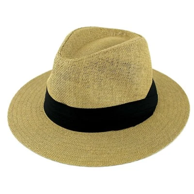 Unisex Verano Panamá Fedora Sombrero de Paja Sol Playa Ala Grande Plana Exterior Tapas de Papel Foto 1 de 4