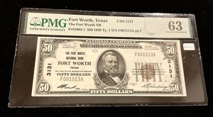 PMG Ch-Unc 63 Highest Graded $50 Fort Worth Texas Charter 3131 - Picture 1 of 2