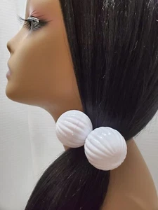 2 PIECE WHITE pink ELASTIC PONYTAIL HOLDER JUMBO BEADS GIRL HAIR KNOCKER BALL - Picture 1 of 8