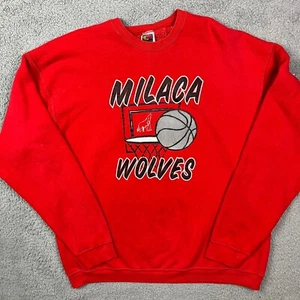 Vintage Milaca Wolves Basketball Crewneck MN Red Sweater Sweatshirt Size XXL - Picture 1 of 13