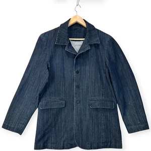 Louis Philippe Denim Blazer Men Large Striped Embroidered Vented Jacket Classic - Picture 1 of 22