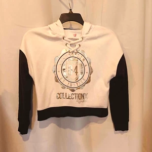 Justice Girls size 12 cropped hoodie discontinued white silver black laces - Picture 1 of 5
