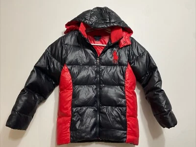 Polo By Ralph Lauren Puffer Down Jacket Boys Kids Youth Sz 14/16 Large Red Black - Image 1 of 4