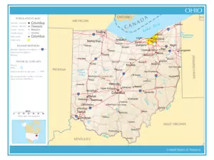 Karte Bundesstaat Ohio Vereinigte Staaten von Amerika politischer physischer Druck - Bild 1 von 2