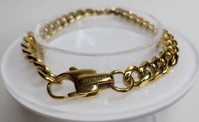 Vintage Curb Chain Stainless Steel Gold Tone Bracelet 20.55 Grams 20cm In Length - Image 1 of 4