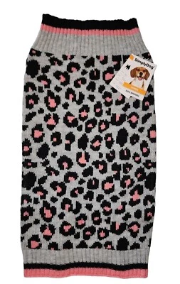Suéter Simply Dog rosa, guepardo negro sobre gris, rosa, negro ribete cachorro/perro, grande Foto 1 de 4