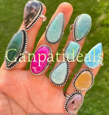 Amezonite & Mix Gemstone Rings Wholesale Lot 925 Sterling Silver Plated Rings - Image 1 of 4