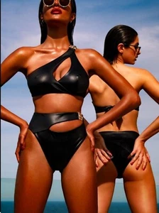 HONEY BIRDETTE SEXY SCHWARZES AUSTIN SCHWIMMEN BIKINI OBERTEIL & SLIP GRÖSSE LARGE UVP 145 £ NEU MIT ETIKETT - Bild 1 von 4