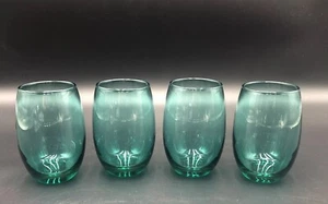 Set Of 4 Stemless Glasses Wine Water, Green/Blue Color, 4 3/4” Tall - Picture 1 of 2