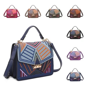 Nuevo bolso de mano con asa superior con estampado de costuras coloridas para mujer - Imagen 1 de 21