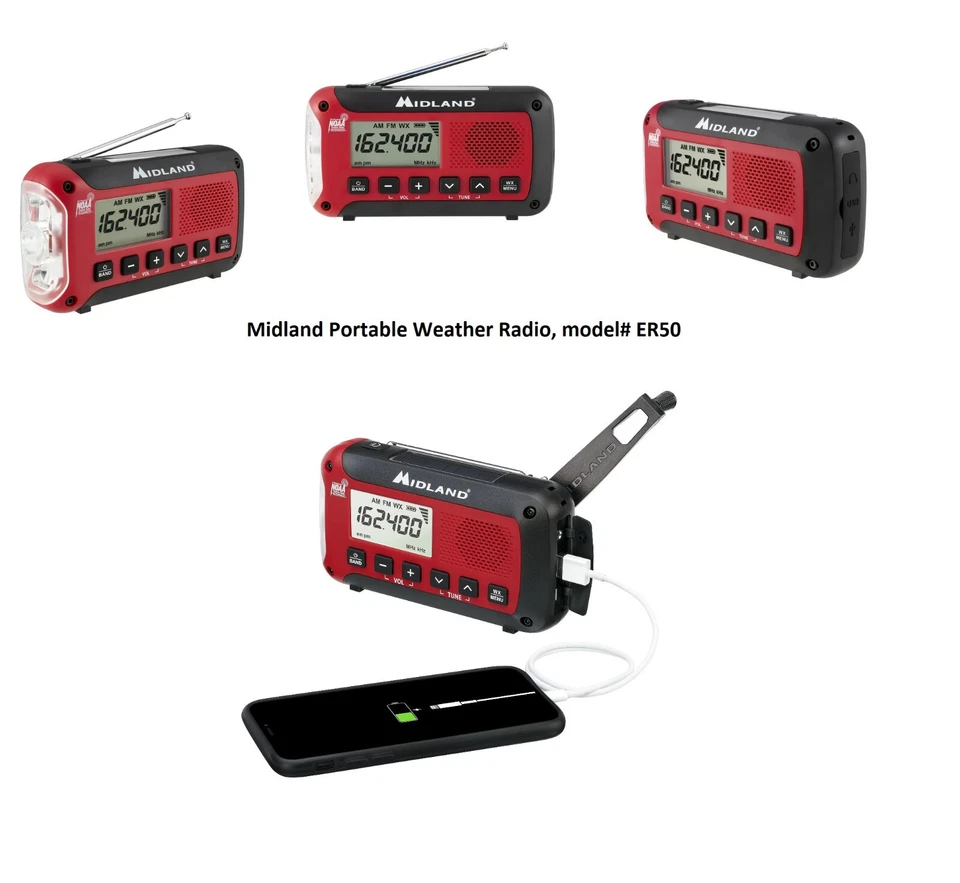 New Midland ER50 Emergency Hand Crank Weather Radio Flashlight -  ships free - Image 1 of 1