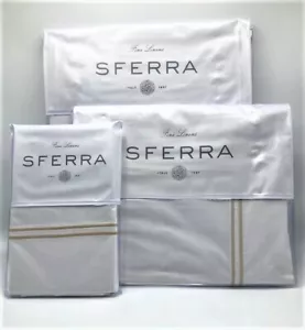 SFERRA Grande Hotel- King Sheet set white/Taupe 100% cotton - made in Italy - Picture 1 of 3