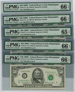 Fr. 2117-C $50 1969C Federal Reserve Note 5 Consecutive #DC-2627 65-66EPQ PMG - Picture 1 of 2