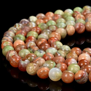 Orange Green Dragon Skin Agate Gemstone Round 8MM Loose Beads (D519) - Picture 1 of 3