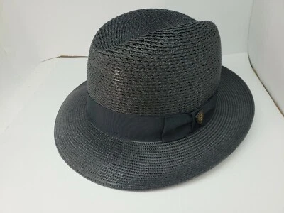 DOBBS MADISON BLACK FLORENTINE MILAN STRAW CENTER DENT FEDORA HAT MADE IN USA - Image 1 of 4