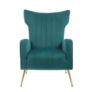 Uixe Accent Chair 37.80"Hx26.39"W Velvet Round Arm Peacock Blue Finish+Metal Leg - Picture 1 of 9