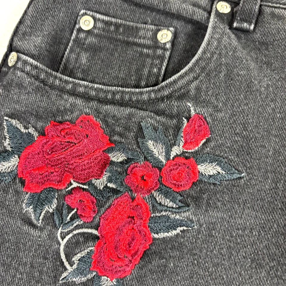 Avenue Womens 24W Black Jeans Floral Embroidery Grunge Baggy Distressed - Image 1 of 4