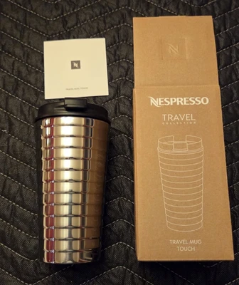 全新带盒奈斯派索触摸旅行杯不锈钢带黑色盖子 — 第 1/4 张图片