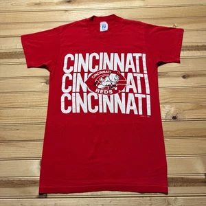Vintage 80s Cincinnati Reds MLB Baseball Single Stitch Graphic Shirt USA Medium - Picture 1 of 9