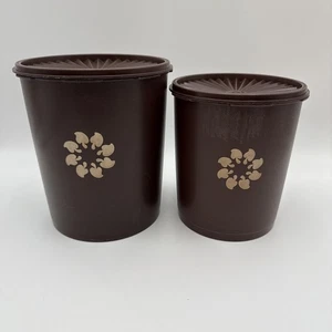 Vintage Tupperware Harvest Brown Canister Servalier 805 & 807 With Lids Set Of 2 - Picture 1 of 12