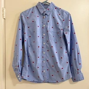 J Crew Womens Heart Button Up Shirt Sz S Romantic Girly Whimsical Playful Preppy - Picture 1 of 6