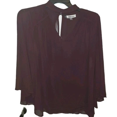 Women's New 0X Burgundy Jennifer Lopez JLO Sheer Choker Neck 2 Layers Blouse Top - Image 1 of 4