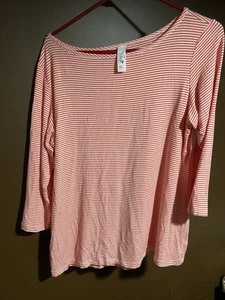 Top donna Yala taglia XL arancione bianco righe bambù maglia elasticizzata camicia blusa - Foto 1 di 3