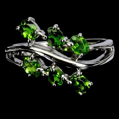 Anillo de plata de ley 925 ovalado cromo diopsido 4x3 mm piedras preciosas naturales joyería 7 Foto 1 de 4