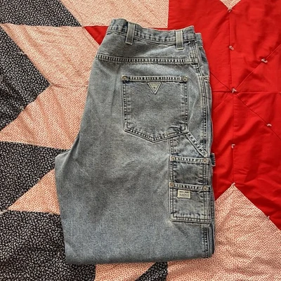 Vintage Guess Carpenter Jeans 80s 90s Relaxed Light Wash Denim Button Zip 40X32 - Image 1 of 4