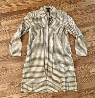 Perry Ellis Coated Linen Cotton Trench Coat Rain Coat Tan plaid 4/XS -S - Image 1 of 4