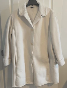 Vintage Lammfellmantel Wildleder Lederjacke beige Oversize Fell gefüttert warm 2X - Bild 1 von 14