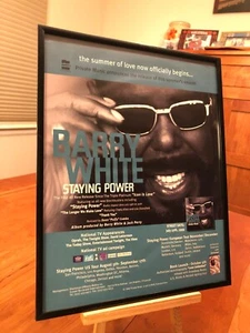 GROSSES 11x14 GERAHMTES ORIGINAL BARRY WHITE "STAYING POWER" 1999 LP ALBUM CD PROMO ANZEIGE - Bild 1 von 2