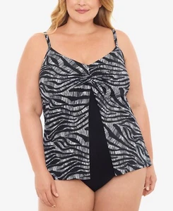 $119 Swim Solutions Flyaway Tummy-Control Fauxkini One-Piece Black Size 22W - Picture 1 of 1