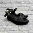 Nine West Payal Black Leather Suede Wedge Sandals Platform Slingback Size 8M