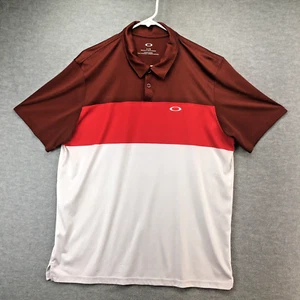 Oakley Golf Polo Shirt Size XL Mens Short Sleeve Performance Brown Red White - Picture 1 of 6