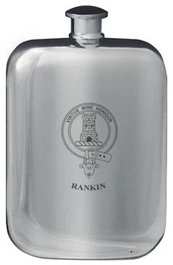 Frasco de bolsillo para cadera Rankin Family Crest Design 6 oz peltre pulido redondeado - Imagen 1 de 1