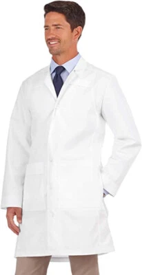 Meta 1199 Men's 38" Twill Trench Style Lab Coat, White, NWT, Size 50 - Image 1 of 3