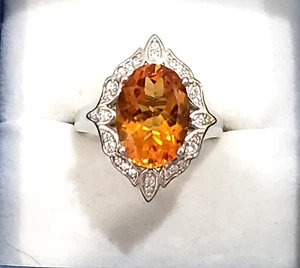 Natural Gaucha Citrine & White Zircon fancy halo ring in Plat/925 Sterling sz 8 - Picture 1 of 6