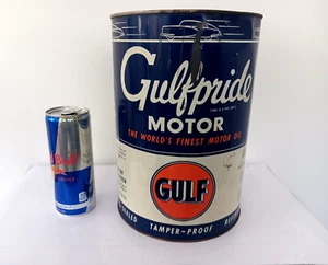 GROSSE VINTAGE GULFPRIDE ALCHLOR VERARBEITETES MOTORÖL MANIPULATIONSSICHER 5 QUART DOSE - Bild 1 von 10