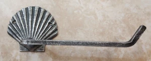 Porta carta igienica guscio in ghisa nautica ferramenta da bagno spiaggia argento - Foto 1 di 3